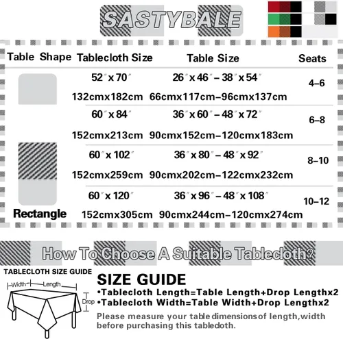 Miniatura 6 de SASTYBALE Mantel rectangular de vinilo a cuadros con reverso de franela, 52 x 70 pulgadas, impermeable, mantel de plástico para comedor, fiesta
