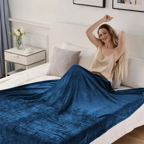 Miniatura 5 de SOCHOW Manta de franela de forro polar, tamaño individual, ligera, súper suave y acogedora para cama o sofá, color azul marino, 60 x 80 pulgadas