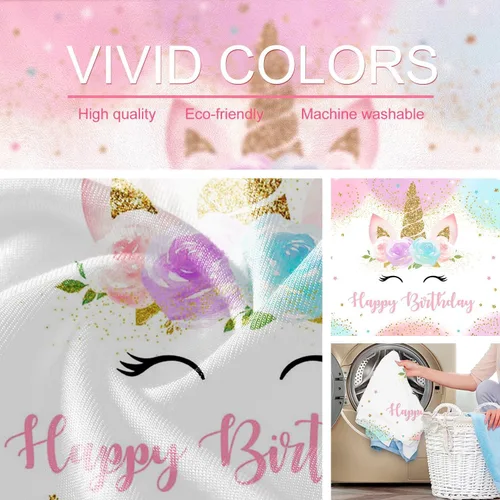 Miniatura 5 de Mocsicka Decoraciones de cumpleaños de unicornio para niñas, telón de fondo de unicornio para fiesta de cumpleaños de 7 x 5 pies, arcoíris pastel