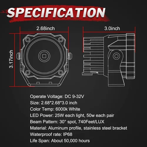 Miniatura 2 de Luces LED redondas de 3 pulgadas de 50 W, luces de conducción de motocicleta ámbar, luces LED ámbar, luces antiniebla redondas, 2