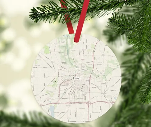 Miniatura 2 de Andaz Press Mapa de la ciudad de Estados Unidos redondo de madera natural MDF ornamento de Navidad, Akron, Ohio Vintage Mapa, 1 paquete, larga