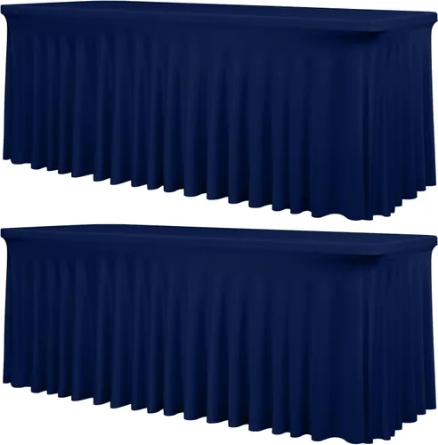 Miniatura 32 de fani Paquete de 2 faldas de mesa elásticas negras para mesa rectangular de 6 pies, manteles elásticos de elastano lavables con falda, mantel