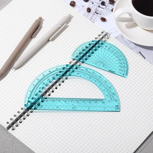Miniatura 6 de EBOOT 2 Pcs Transportador de Plástico Transparente de 180 Grados para Geometría, 4 Pulgadas y 6 Pulgadas (Azul)