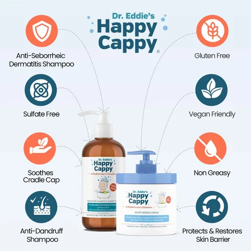 Miniatura 2 de Happy Cappy Paquete de champú medicado y gel de baño y crema hidratante – Champú para caspa de bebé, loción para eccema para niños, ayuda a la cuna