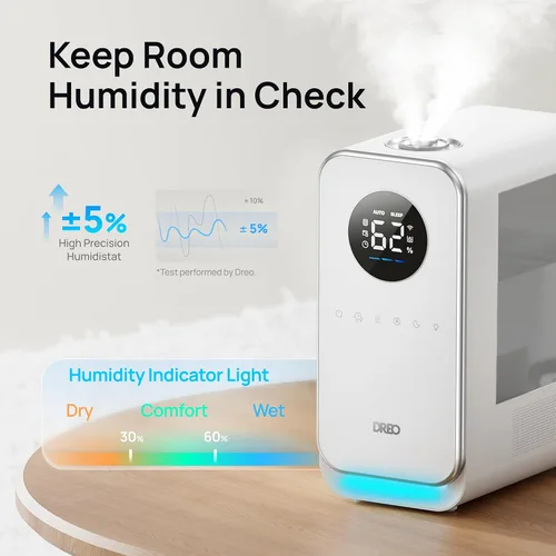 Miniatura 4 de Dreo - Humidificadores para recámara, llenado superior, inteligente, silencioso, vapor frío, difusor de aceite y luz nocturna, tiempo