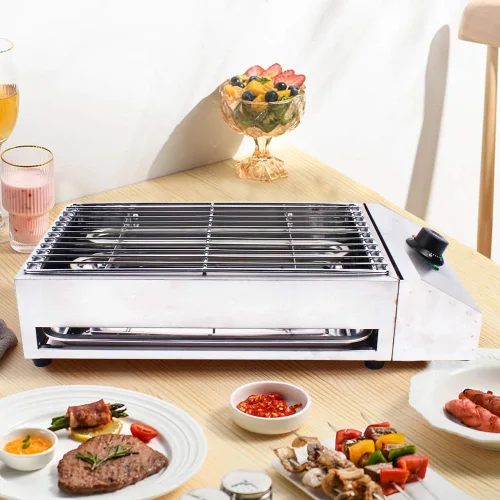 Miniatura 3 de Parrilla eléctrica portátil sin humo, parrilla eléctrica para interiores, control de temperatura, plancha de alimentos de acero inoxidable