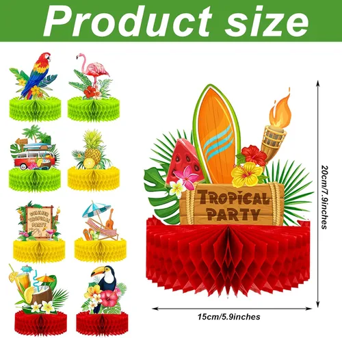 Miniatura 2 de Waydress 9 piezas de decoración hawaiana Luau para fiestas, centros de mesa de panal tropical Aloha para mesas, tema de Margaritaville, suministros
