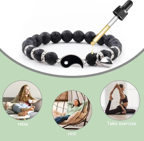 Miniatura 61 de 2 pulseras magnéticas para parejas, piedra natural negra mate, cristal para votos de amor eterno, juego de pulseras de cuentas de piedra de energía