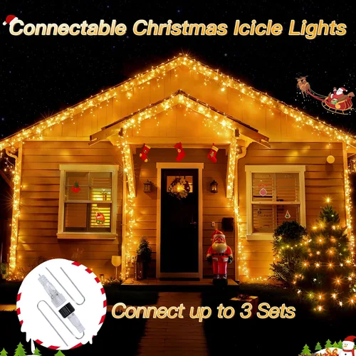 Miniatura 5 de Luces de carámbano para exteriores, 216 LED de 24 pies, luz de Navidad impermeable para exteriores con 8 modos y temporizador, luces de carámbano
