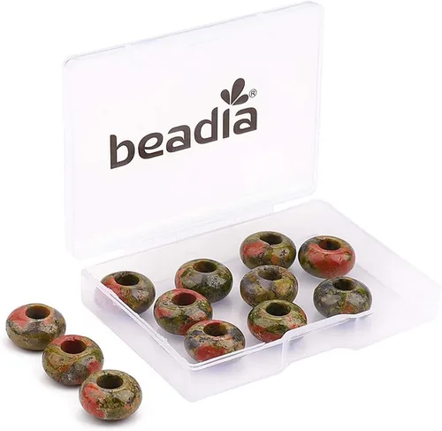 Miniatura 14 de BEADIA Cuentas de jade amarillo natural rondelle con orificio grande (5.5mm) cuentas sueltas semipreciosas para hacer joyas 0.55x0.295 pulgadas 12