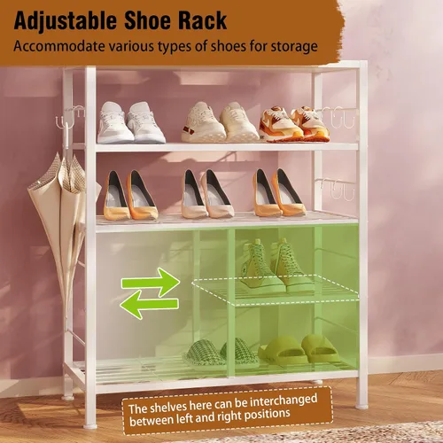 Miniatura 6 de GiftGo Estante de madera moderno de 5 niveles con 9 ganchos de metal movibles, organizador de almacenamiento para el hogar, oficina, dormitorio