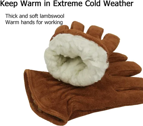 Miniatura 8 de OZERO 2 pares de guantes de trabajo de cuero de invierno para clima frío al aire libre: guantes cálidos con aislamiento térmico para hombres
