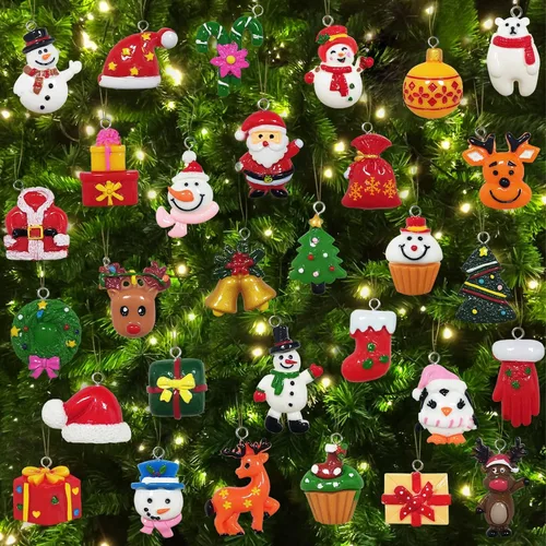 30 mini adornos de Navidad para decoración de mini árboles, pequeños adornos de Navidad en miniatura de resina para decoración navideña artesanal
