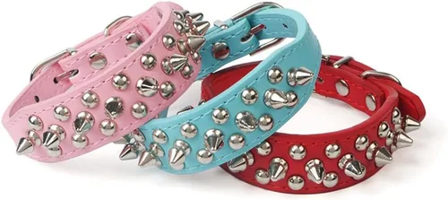 Miniatura 7 de Spike - Juego de collar y correa para perro, de piel sintética sintética con tachuelas, con remaches de metal suave y duradero, collares para gatos