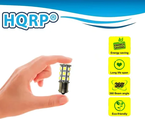 Miniatura 5 de HQRP BA15s Base de bayoneta de un solo contacto SMD 5050 6300-7000K 10-30V DC 3.4W bombilla LED compatible con #93, 382, 1141, 1156, 1157