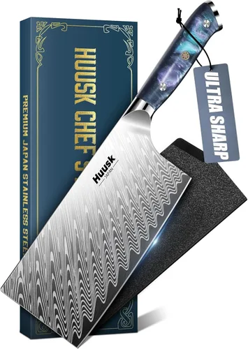 Miniatura 13 de Huusk Cuchillo japonés Santoku de 7 pulgadas, cuchillo de chef profesional para cocina con mango de resina, acero inoxidable de alto carbono