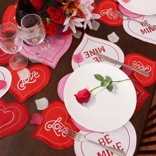 Miniatura 4 de Grelucgo Camino de mesa bordado con corazón para el 14 de febrero y día de San Valentín (13 x 35 pulgadas)