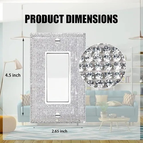 Miniatura 2 de 1 pieza de placas de interruptor de diamantes de imitación brillantes plateadas y cubiertas de enchufes Placas de pared Cubierta de interruptor de 1