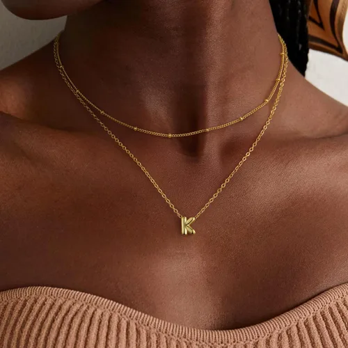 Miniatura 6 de Collar de letras doradas y plateadas, con inicial en capas para mujer, pequeños collares con dije, gargantilla delicada, collar lindo apilable