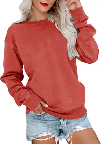 Miniatura 14 de Bingerlily Sudadera casual de manga larga para mujer, cuello redondo, linda sudadera pullover de ajuste relajado, tops Azul