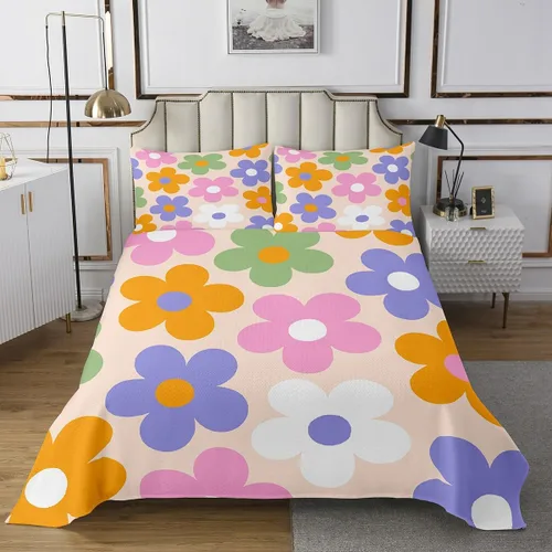 Miniatura 16 de Erosebridal Juego de edredón floral negro, tamaño individual, lindo juego de colcha de flores para niños y niñas, juego de colcha de acuarela
