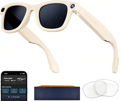 Miniatura 11 de Lentes inteligentes AI con cámara, gafas de cámara HD de 8 MP para hombres, gafas de grabación AI con asistente de voz, audio de oído abierto