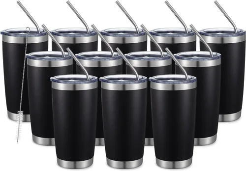 Miniatura 64 de COMOOO Taza de viaje de acero inoxidable de doble pared aislada al vacío de 20 onzas con tapa y pajita, taza de café aislada con recubrimiento