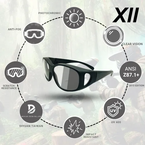 Miniatura 9 de XII WY Gafas de sol de seguridad para hombres y mujeres, gafas tácticas airsoft para tiro y deportes extremos ANSI Z87.1+ y clasificación CE