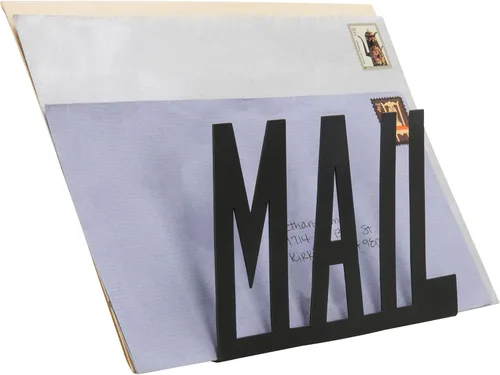Miniatura 7 de MyGift Organizador de correo para encimera, moderno, de metal, negro, con diseño de letras de correo recortado, sobre de escritorio de oficina