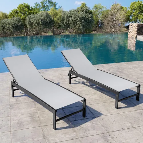 Miniatura 15 de Crestlive Products Sillas de salón al aire libre, tumbonas de aluminio para piscina, reclinables ajustables de cinco posiciones, para todo
