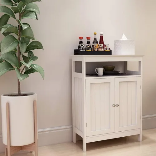 Miniatura 2 de RASOO Armario de almacenamiento de baño, armario organizador independiente blanco para baño, sala de estar (2 puertas y un estante ajustable)