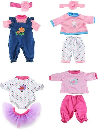 Miniatura 2 de ebuddy 4 juegos de ropa de muñeca de bebé, trajes de moda para bebés recién nacidos de 14 a 16 pulgadas, 17 pulgadas, muñecas de 15 pulgadas y 18