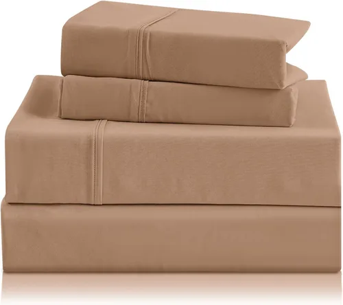 Miniatura 33 de CozySmile Juego de sábanas transpirables y refrescantes, sábanas de lujo de 4 piezas con bolsillo profundo para cama de tamaño matrimonial, se Beige