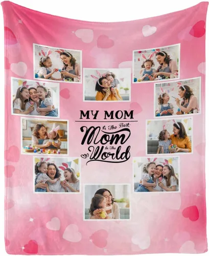 Miniatura 31 de InterestPrint Manta con foto, regalos personalizados para mamá, manta de collage de fotos personalizada para mamá de hija e hijo para cumpleaños