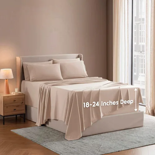 Miniatura 41 de Nestl Juego de sábanas extra profundas tamaño King, sábanas transpirables y refrescantes de 6 piezas, juego de ropa de cama de lujo con bolsillos