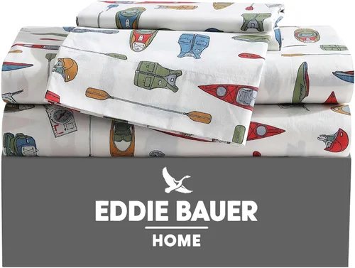 Miniatura 10 de Eddie Bauer - Sábanas tamaño Queen, juego de ropa de cama de percal de algodón, decoración del hogar crujiente y fresca (Canoe Lake Paddle, Queen)