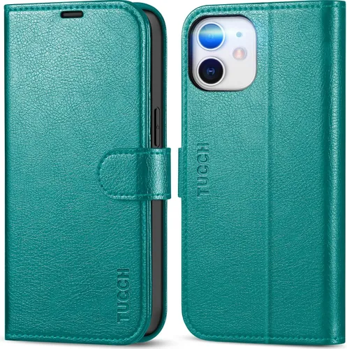 Miniatura 18 de TUCCH Funda tipo cartera, iPhone 12 Pro/12 5G, azul lago, carcasa interior de TPU a prueba de golpes, piel sintética, bloqueo RFID, soporte