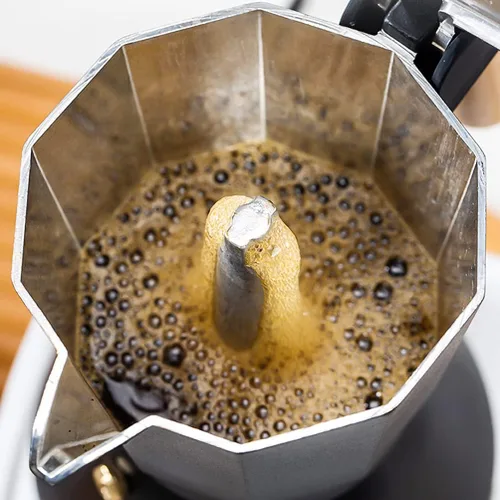 Miniatura 9 de Moka Pot - Cafetera para estufa, estilo italiano, cafetera clásica con mango de madera natural (3 tazas)