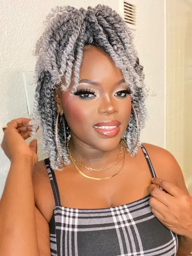 Miniatura 43 de 8 paquetes de extensiones de cabello sintético pretrenzado y prerrizado de ganchillo de 14 pulgadas, con rizos de pasión, para mujeres negras