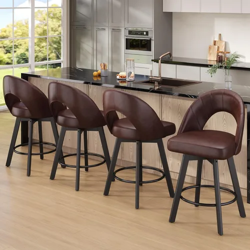Miniatura 12 de YaFiti Taburetes de bar de altura de mostrador de 24 pulgadas, taburetes de bar giratorios ergonómicos con respaldo curvado con asiento de piel