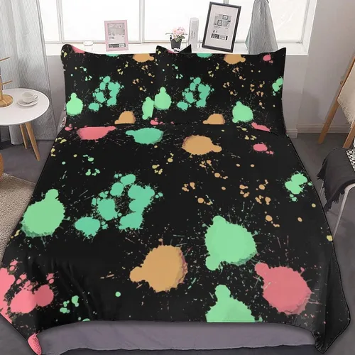 Miniatura 35 de Juego de 3 piezas de edredón neón que brilla en la oscuridad, funda de almohada de microfibra con cremallera para cama matrimonial, Queen
