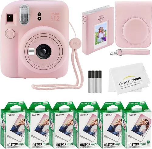 Fujifilm Cámara instantánea Instax Mini 12 + 60 impresiones fotográficas + paquete de calidad fotográfica, funda, calcomanías decorativas, marcos,