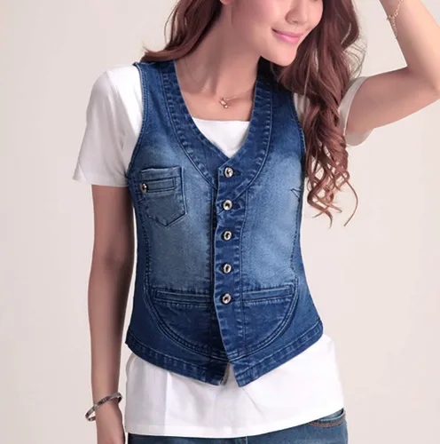 Miniatura 3 de Jade Hare Chaleco de mezclilla para mujer, chaquetas azules ajustadas, top corto, chaleco de mezclilla, sin mangas, ligero, para uso general