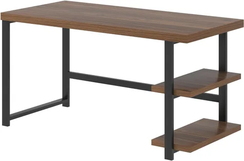 Miniatura 9 de FOLUBAN Escritorio para computadora de 47 pulgadas, escritorio pequeño para el hogar y oficina con estantes de almacenamiento, mesa de estudio, Nogal