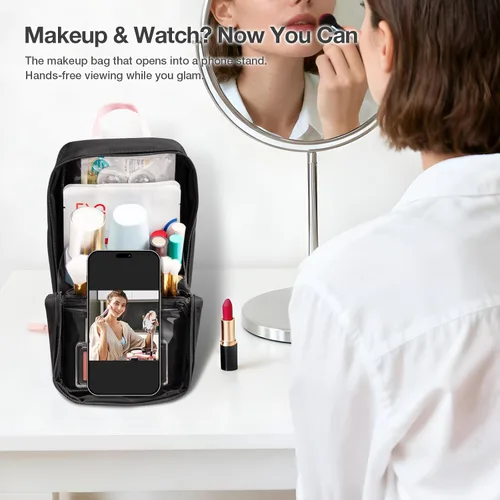 Miniatura 5 de Abiudeng Bolsa de maquillaje de viaje de pie Bolsa de maquillaje Bolsa de aseo de viaje, Negro