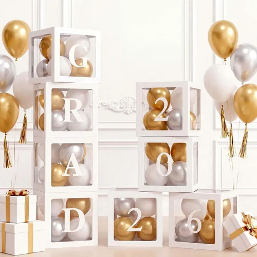 Miniatura 10 de Cajas de globos transparentes de color blanco, cajas de bebé transparentes con 78 letras para nombre personalizado, bloques de cajas de globos