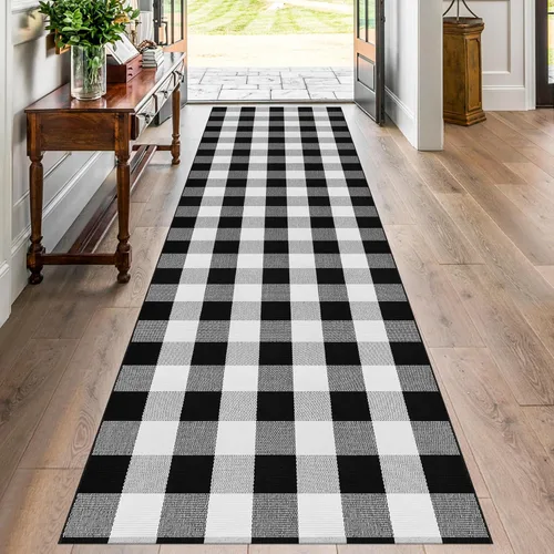 Miniatura 36 de Alfombra Buffalo Plaid Pequeña a Cuadros 2x3 Pies (61x91 cm) Naranja y Negro, Tapete para Puerta Delantera, Navidad Halloween Acción de Gracias