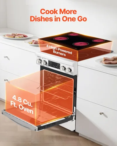 Miniatura 2 de VEVOR Estufa eléctrica de 30 pulgadas, horno de 4.8 pies cúbicos de capacidad, estufa de cocina de acero inoxidable compacta independiente, con 4