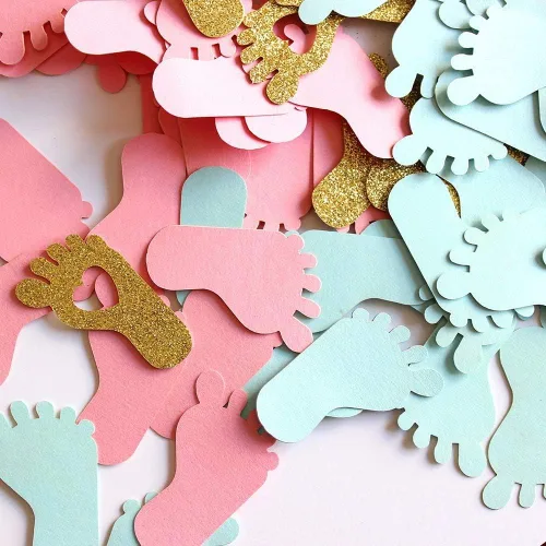 Miniatura 6 de Huella de confeti para baby shower para revelación de género, decoración de mesa de fiesta, regalo de fiesta de género para bebé, caja