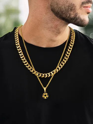 Miniatura 2 de U7 Cadena de fútbol americanobéisbol para hombre, acero inoxidable, chapado en oro de 18 quilates, collar de zapatos deportivos para correr